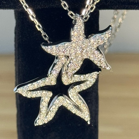 Swarovski Crystal Silver double Starfish Necklace - Picture 2 of 4